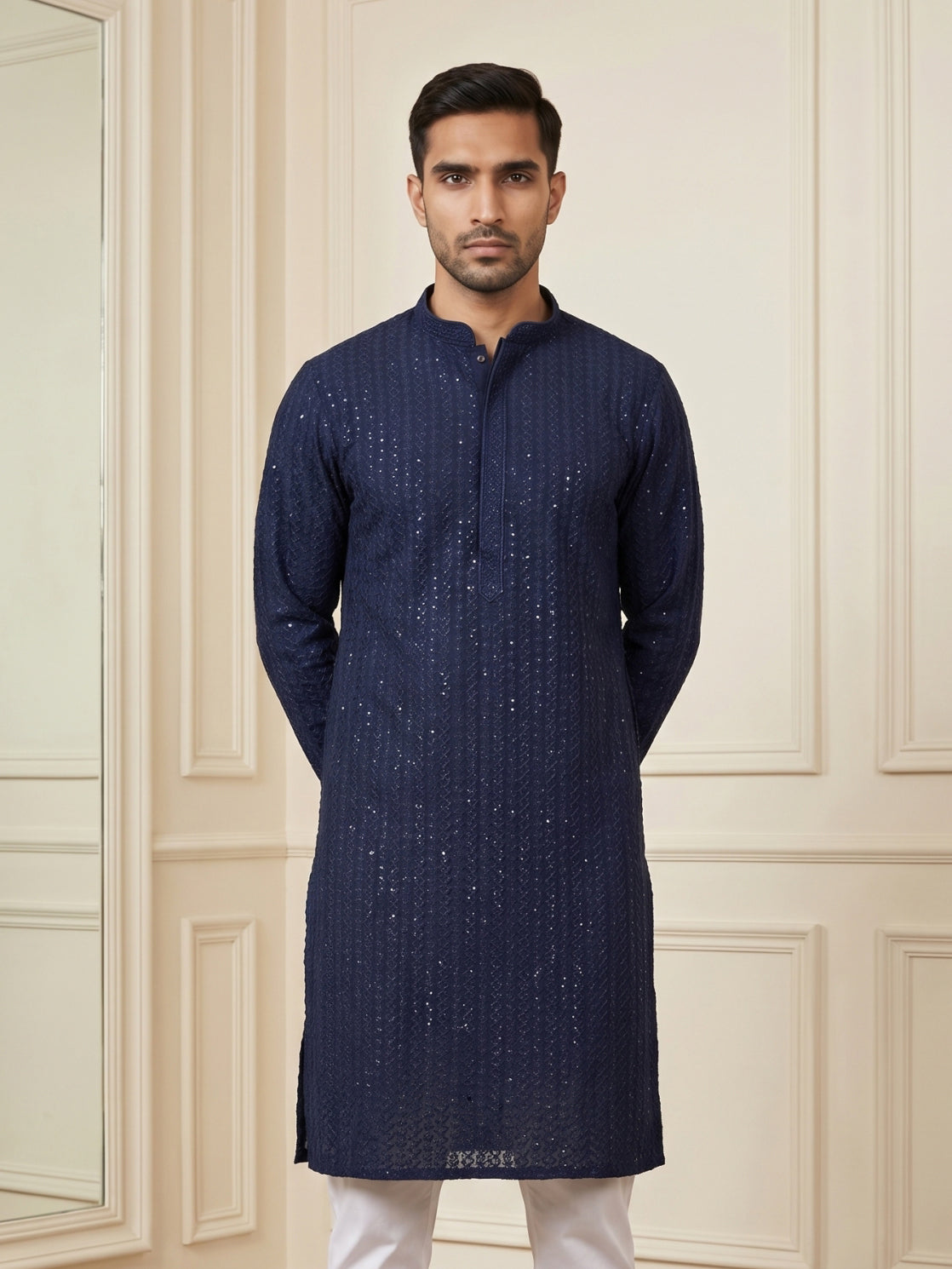 Embroidered & Sequinned Kurta ( HOPKO 159Navy )