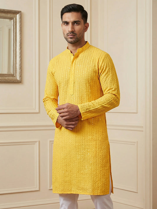 Embroidered & Sequinned Kurta ( HOPKO 159Yellow )