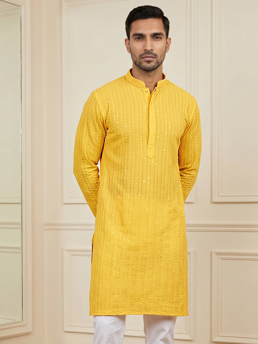 Embroidered & Sequinned Kurta ( HOPKO 159Yellow )