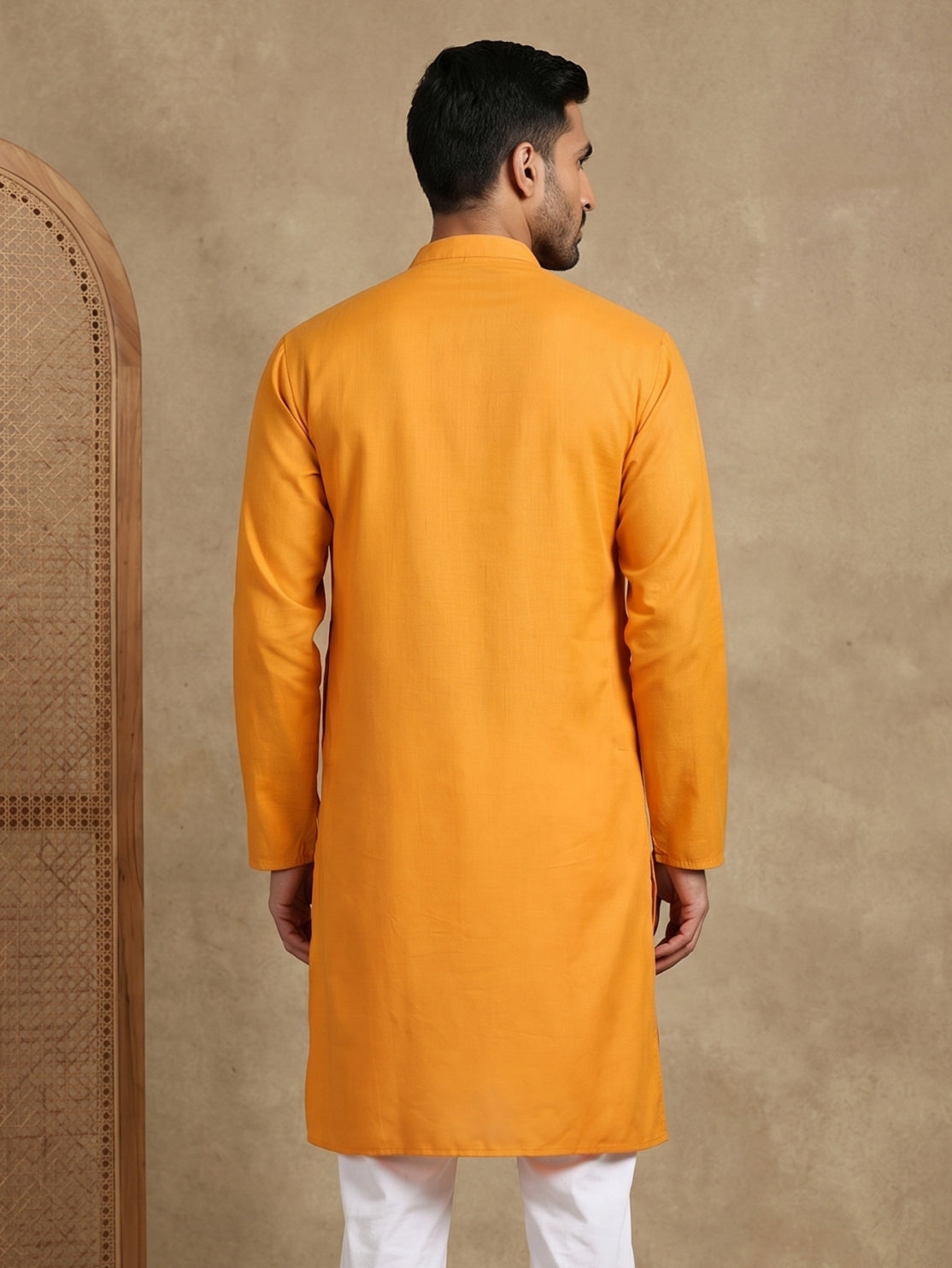 Men’s Cotton Blend Solid Kurta ( HOPKO 5144Mustard )