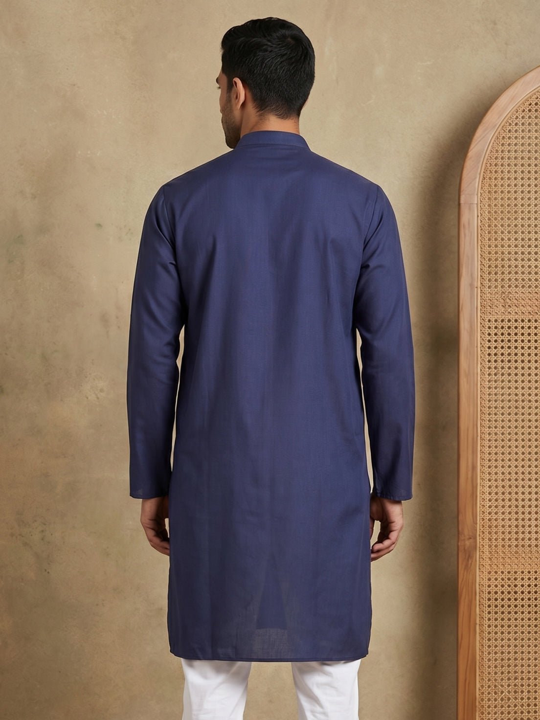 Men’s Cotton Blend Solid Kurta ( HOPKO 5144Navy )
