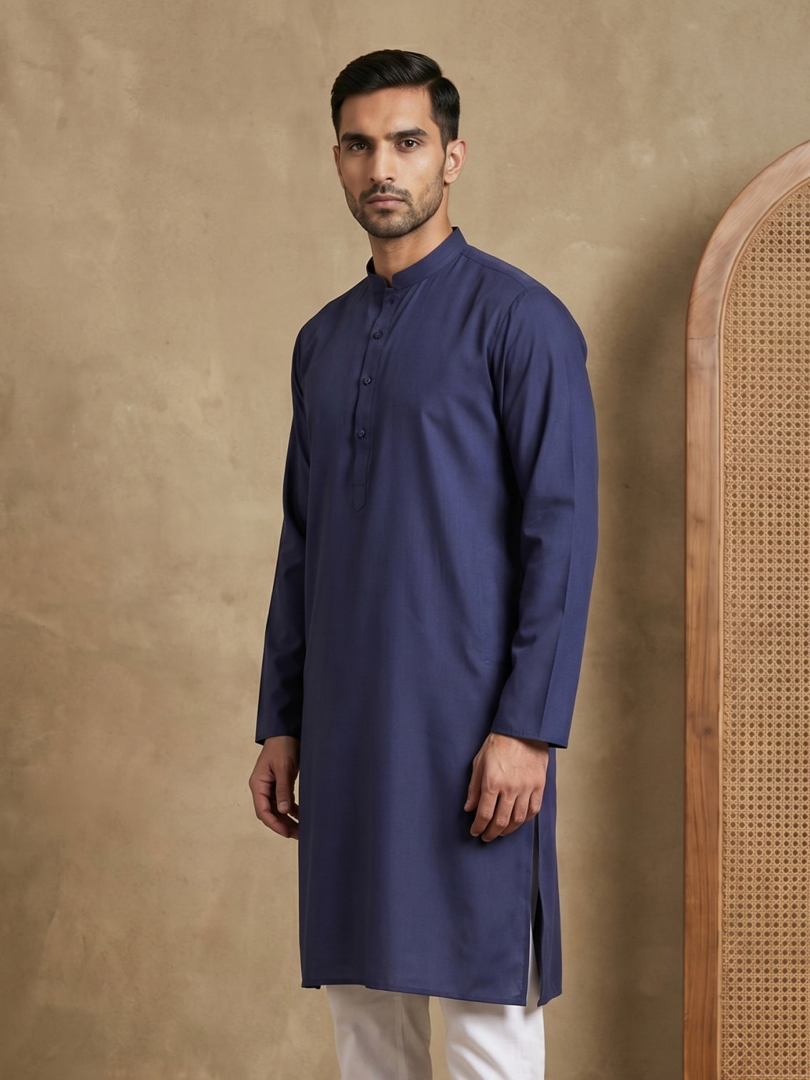 Men’s Cotton Blend Solid Kurta ( HOPKO 5144Navy )