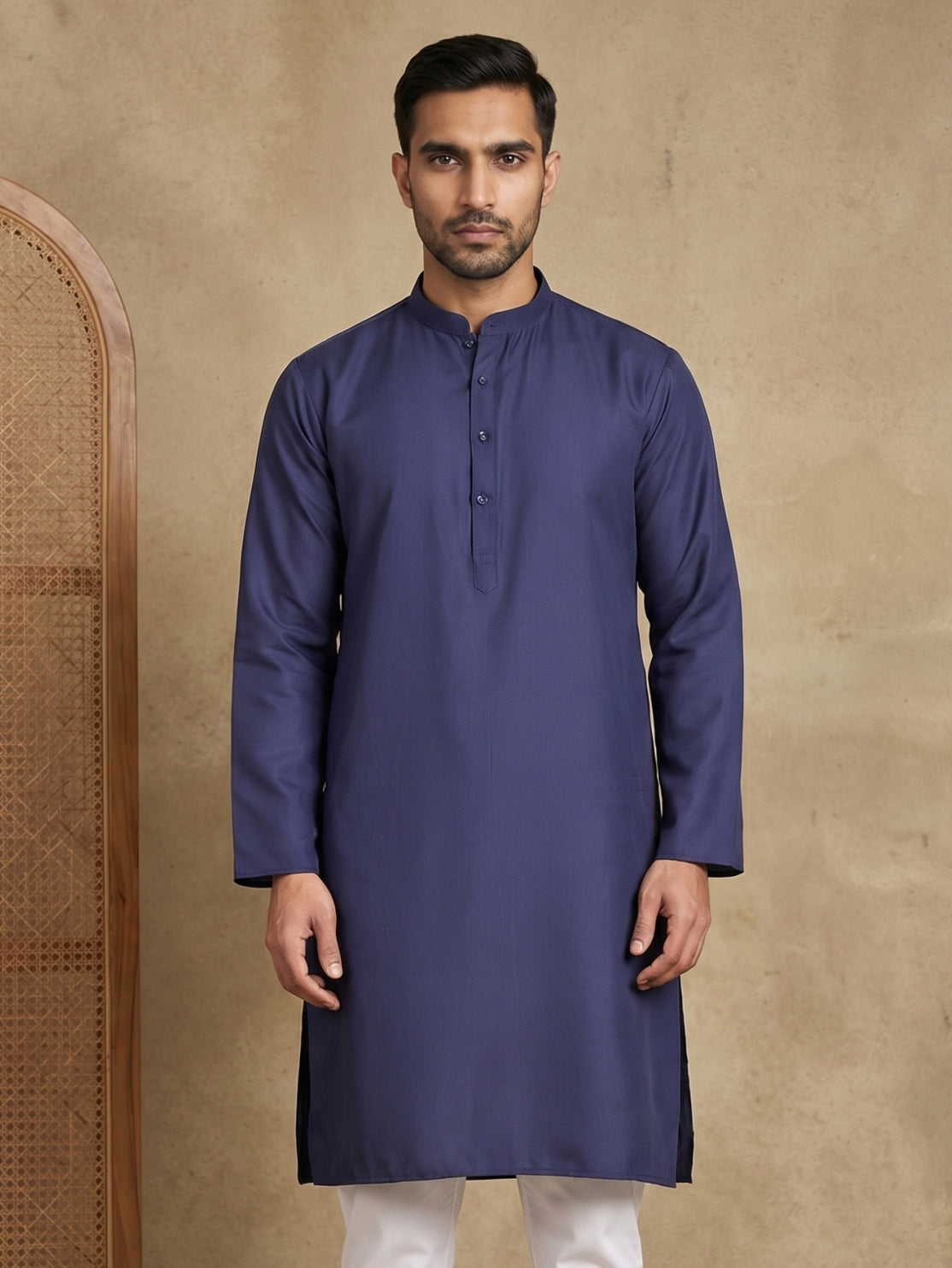 Men’s Cotton Blend Solid Kurta ( HOPKO 5144Navy )