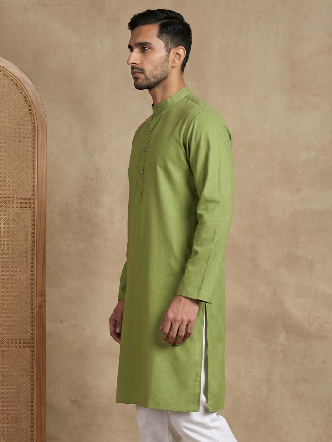 Men’s Cotton Blend Solid Kurta ( HOPKO 5144Olive )