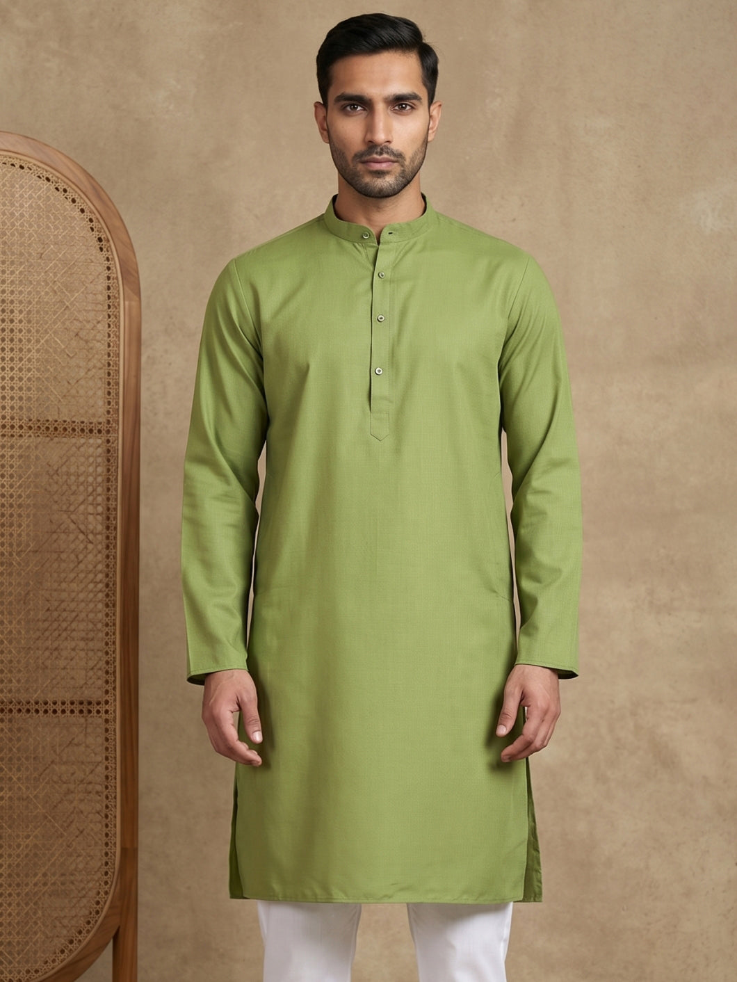 Men’s Cotton Blend Solid Kurta ( HOPKO 5144Olive )