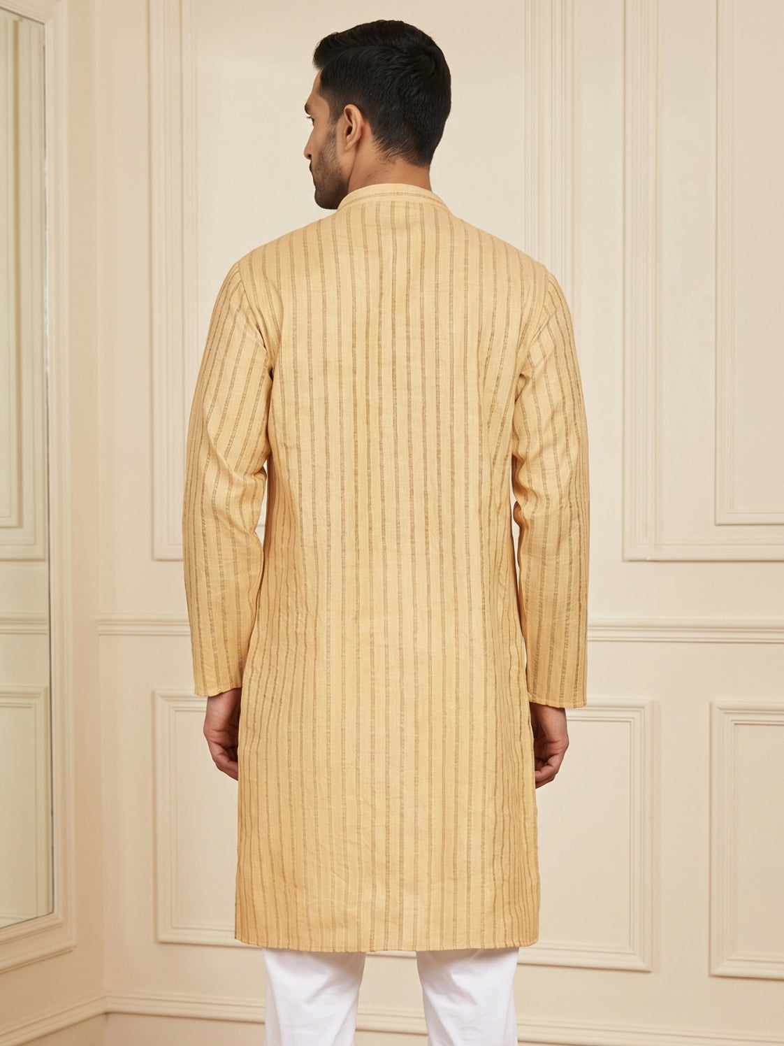 Men's Cotton Blend Striped Kurta ( HOPKO 5207Beige )