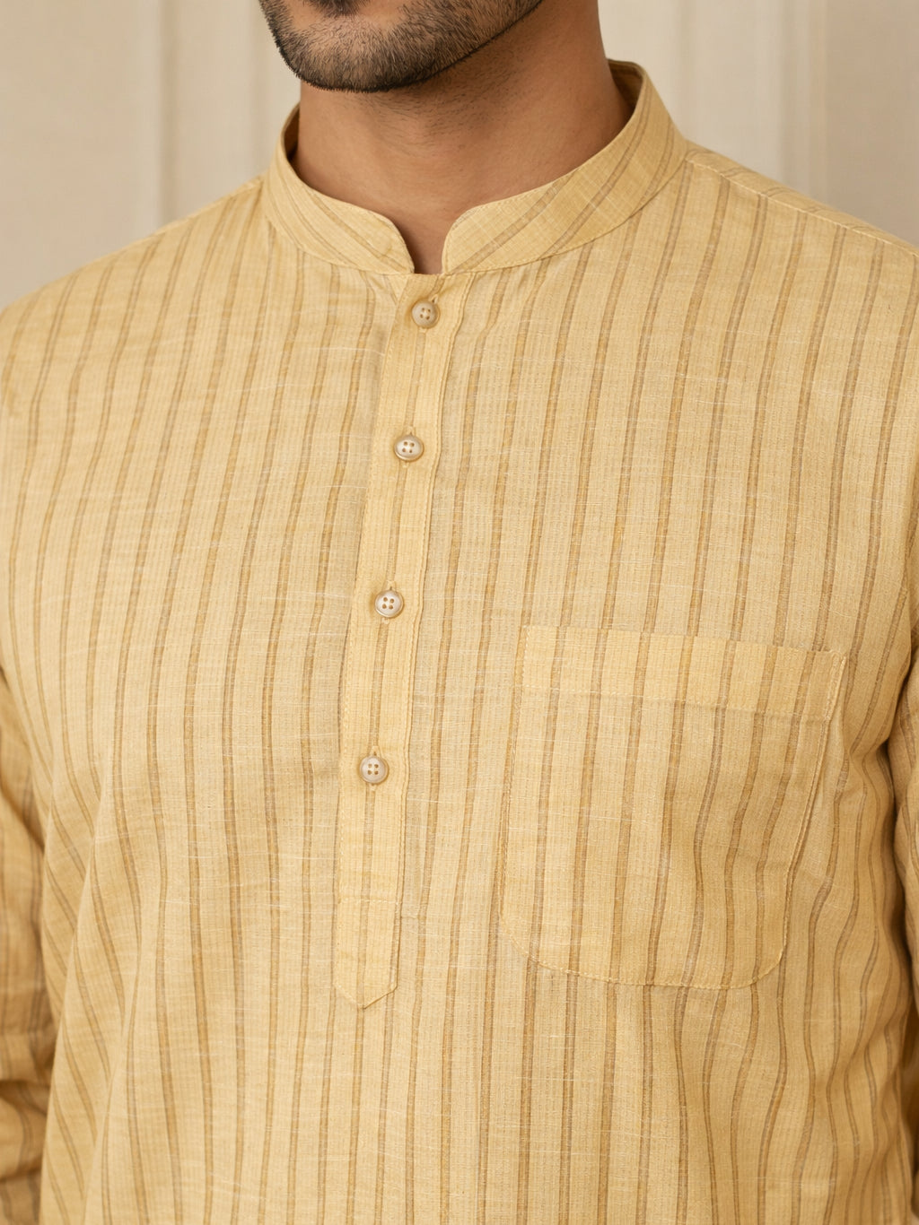 Men's Cotton Blend Striped Kurta ( HOPKO 5207Beige )