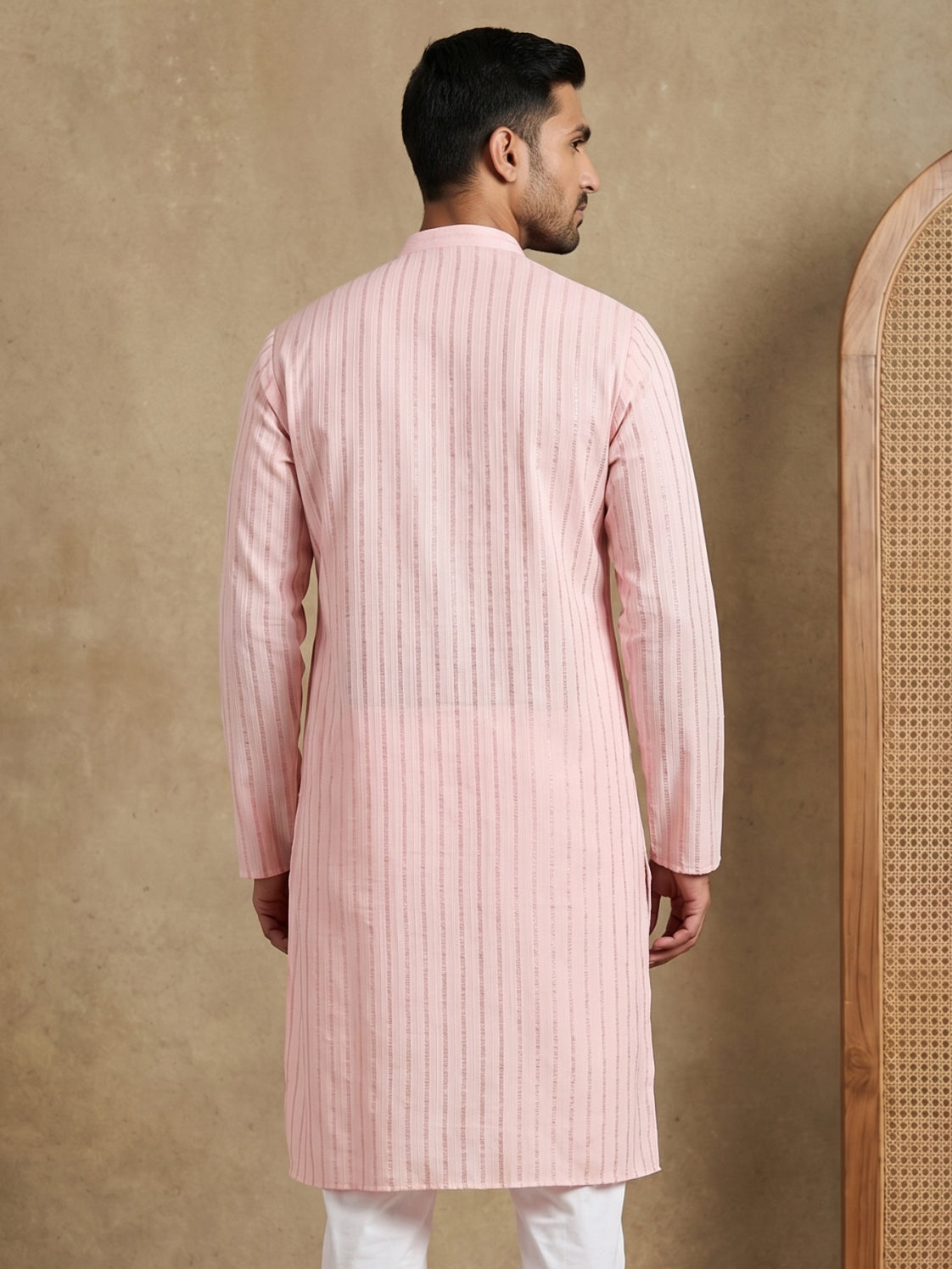 Men's Cotton Blend Striped Kurta ( HOPKO 5207Peach )