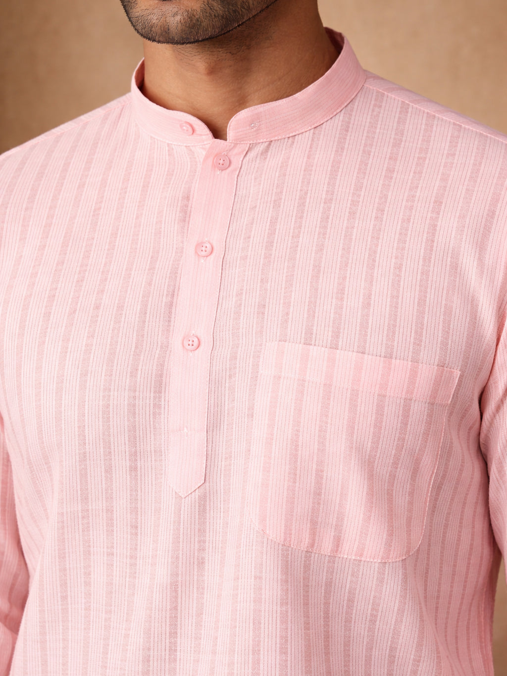 Men's Cotton Blend Striped Kurta ( HOPKO 5207Peach )