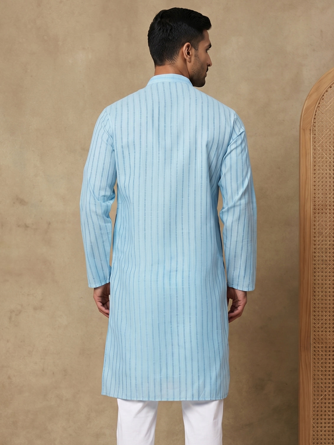 Men's Cotton Blend Striped Kurta ( HOPKO 5207Sky )