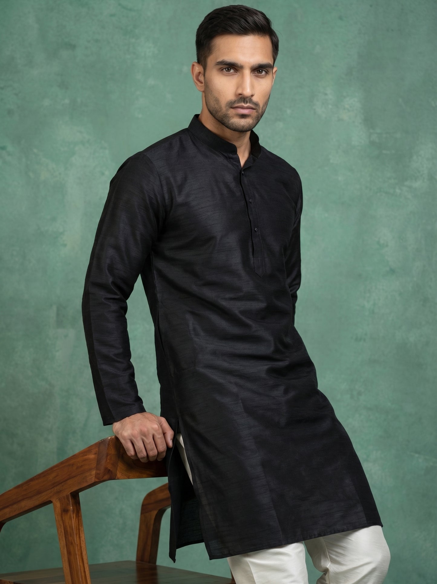 Premium Silk Solid Kurta ( HOPKO 5209Black )