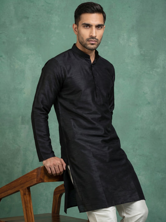 Premium Silk Solid Kurta ( HOPKO 5209Black )