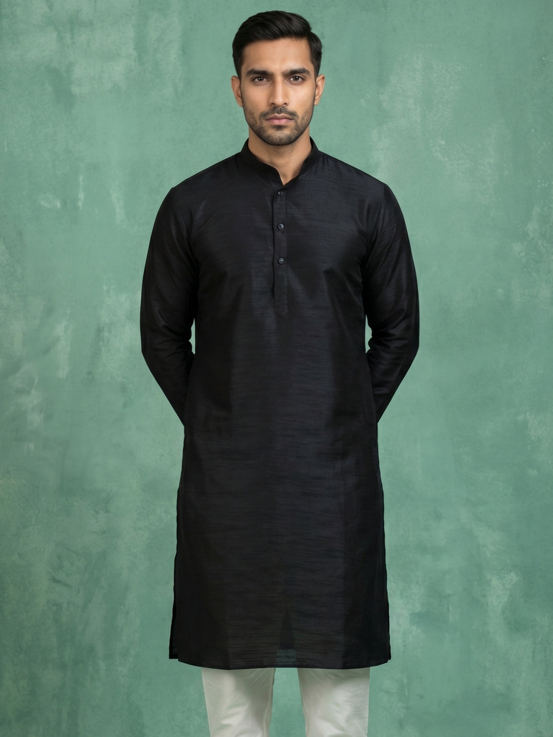 Premium Silk Solid Kurta ( HOPKO 5209Black )