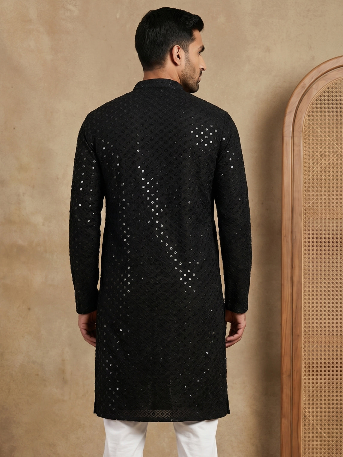 Embroidered & Sequins Cotton Kurta ( HOPKO 678Black )