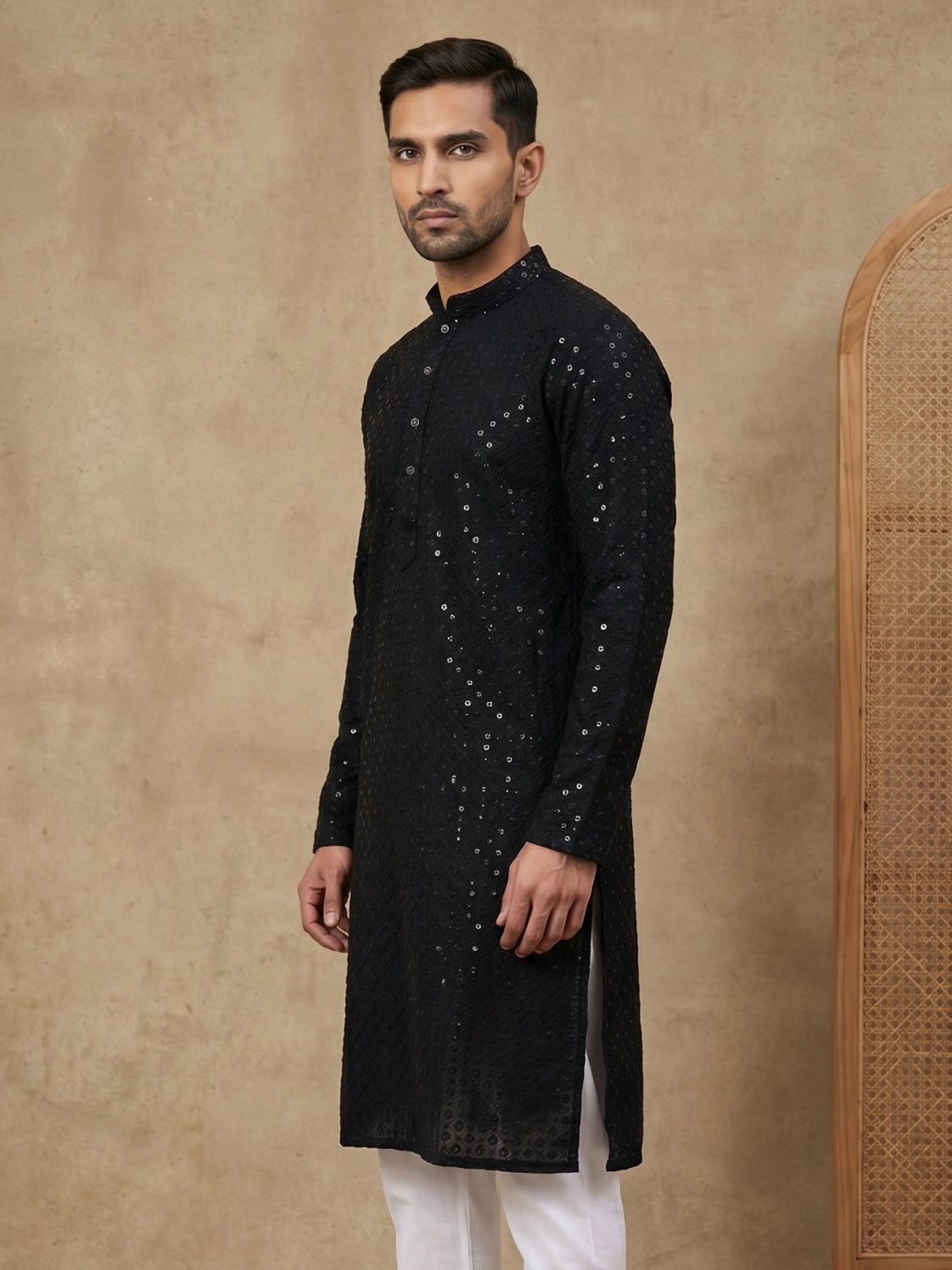 Embroidered & Sequins Cotton Kurta ( HOPKO 678Black )