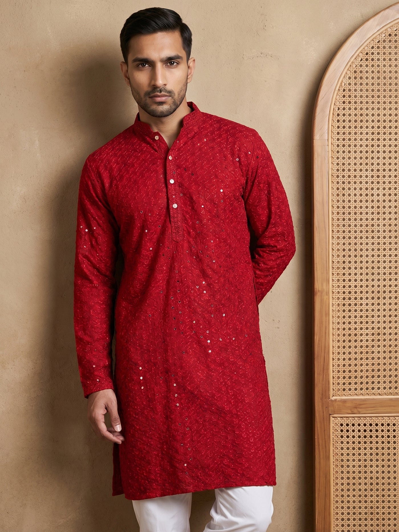 Embroidered & Sequins Cotton Kurta ( HOPKO 678Maroon )