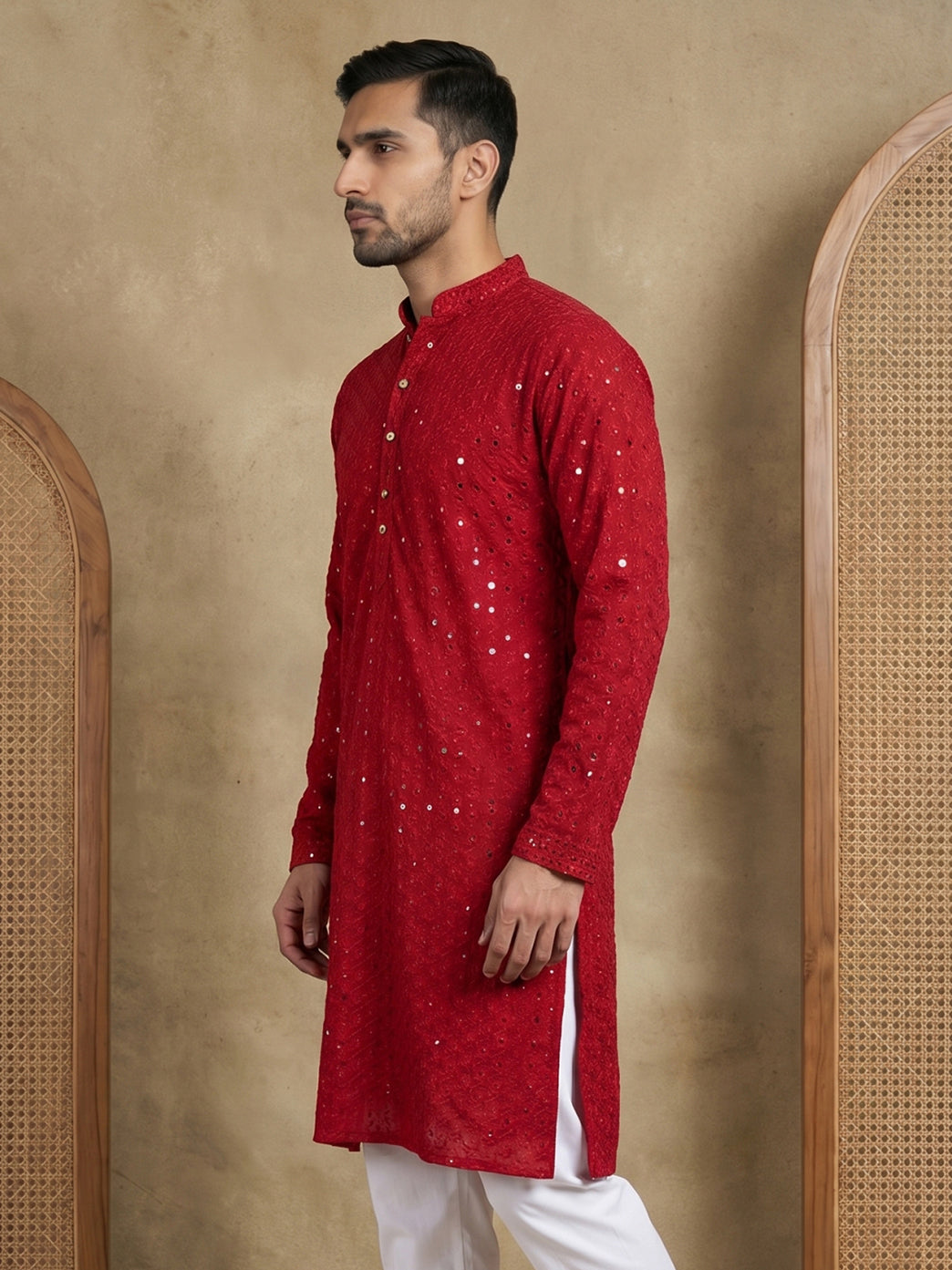 Embroidered & Sequins Cotton Kurta ( HOPKO 678Maroon )