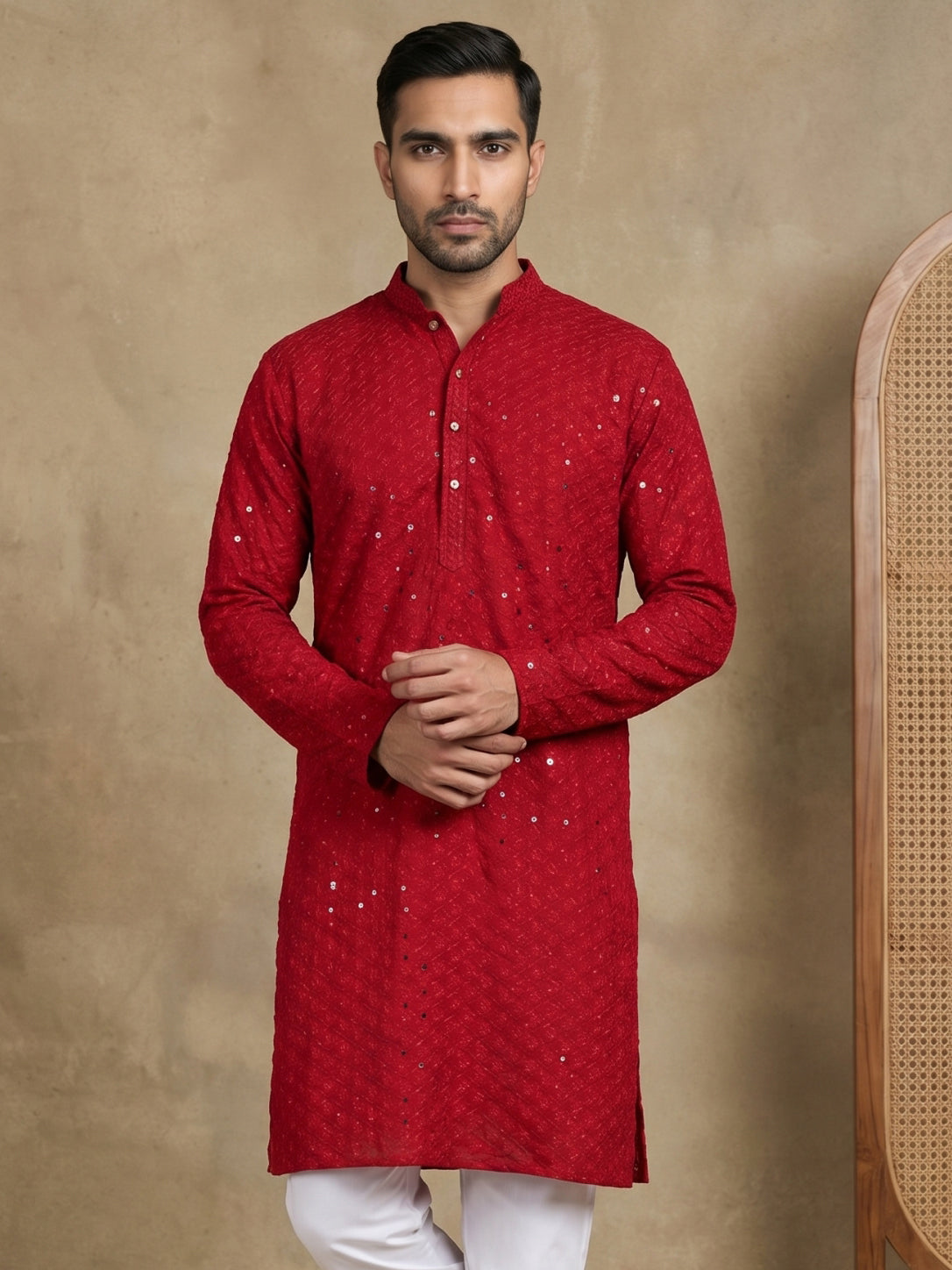 Embroidered & Sequins Cotton Kurta ( HOPKO 678Maroon )