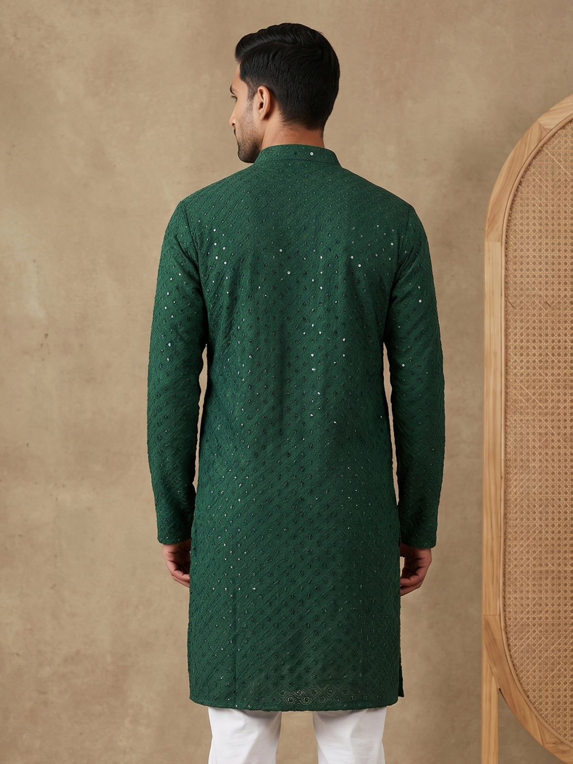 Embroidered & Sequins Cotton Kurta ( HOPKO 678Olive )