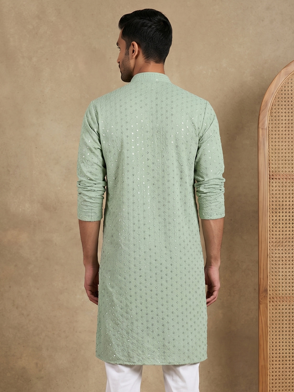 Embroidered & Sequins Cotton Kurta ( HOPKO 678Pista )