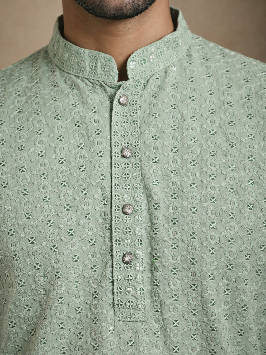 Embroidered & Sequins Cotton Kurta ( HOPKO 678Pista )