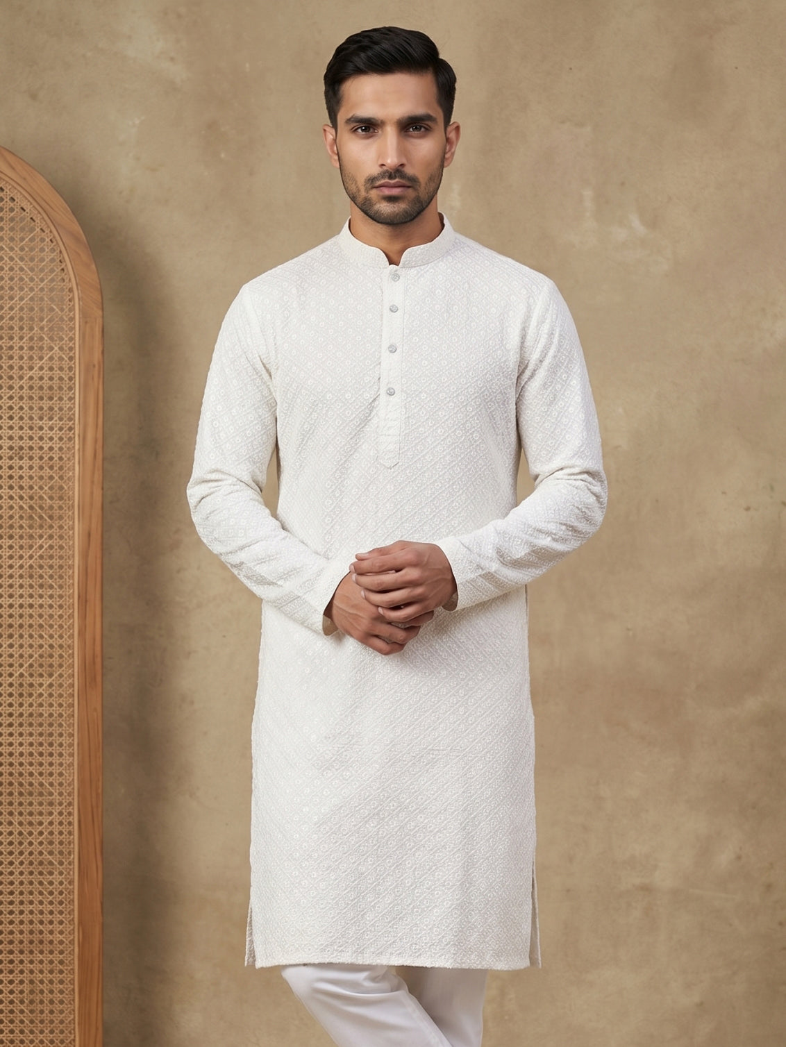 Embroidered & Sequins Cotton Kurta ( HOPKO 678White )