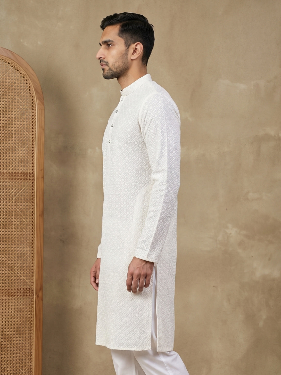 Embroidered & Sequins Cotton Kurta ( HOPKO 678White )