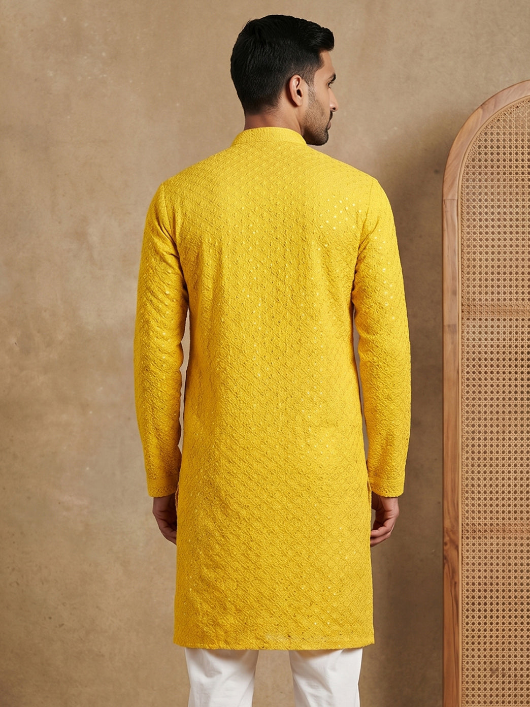 Embroidered & Sequins Cotton Kurta ( HOPKO 678Yellow )