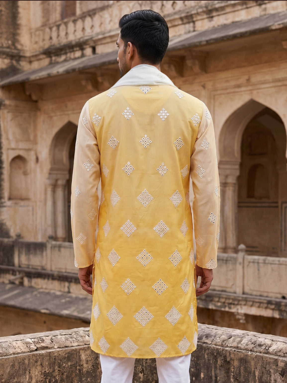 Embroidered Silk Blend Kurta with Dupatta ( HOPKO D 023Yellow )