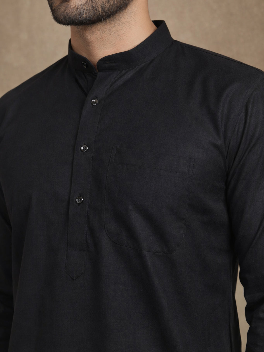 Men’s Solid Pure Cotton Kurta Pyjama Set ( ANMKP 501Black )