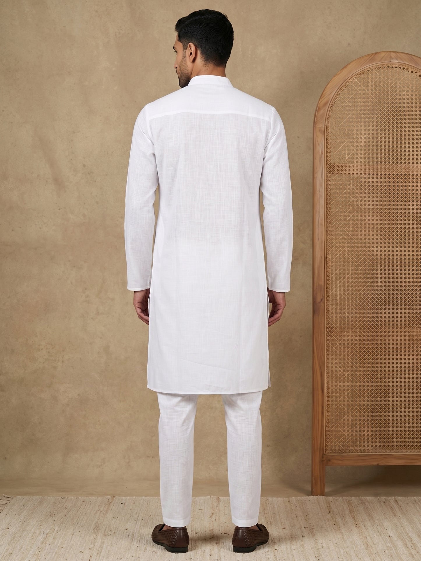 Men’s Solid Pure Cotton Kurta Pyjama Set ( HOPKP 501White )