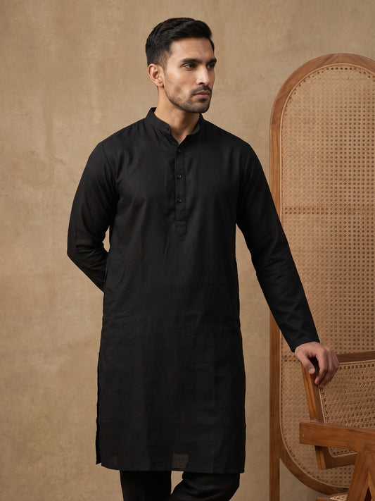 Classic Silk Blend Kurta Pyjama Set for Men ( HOPKP 592Black )