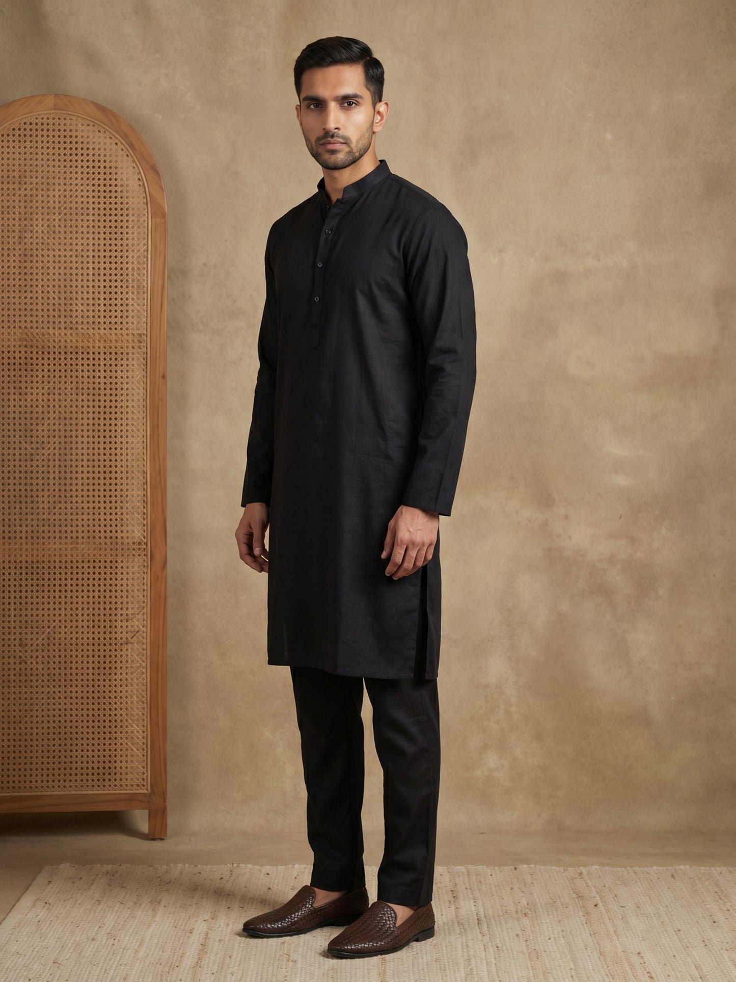 Classic Silk Blend Kurta Pyjama Set for Men ( ANMKP 592Black )