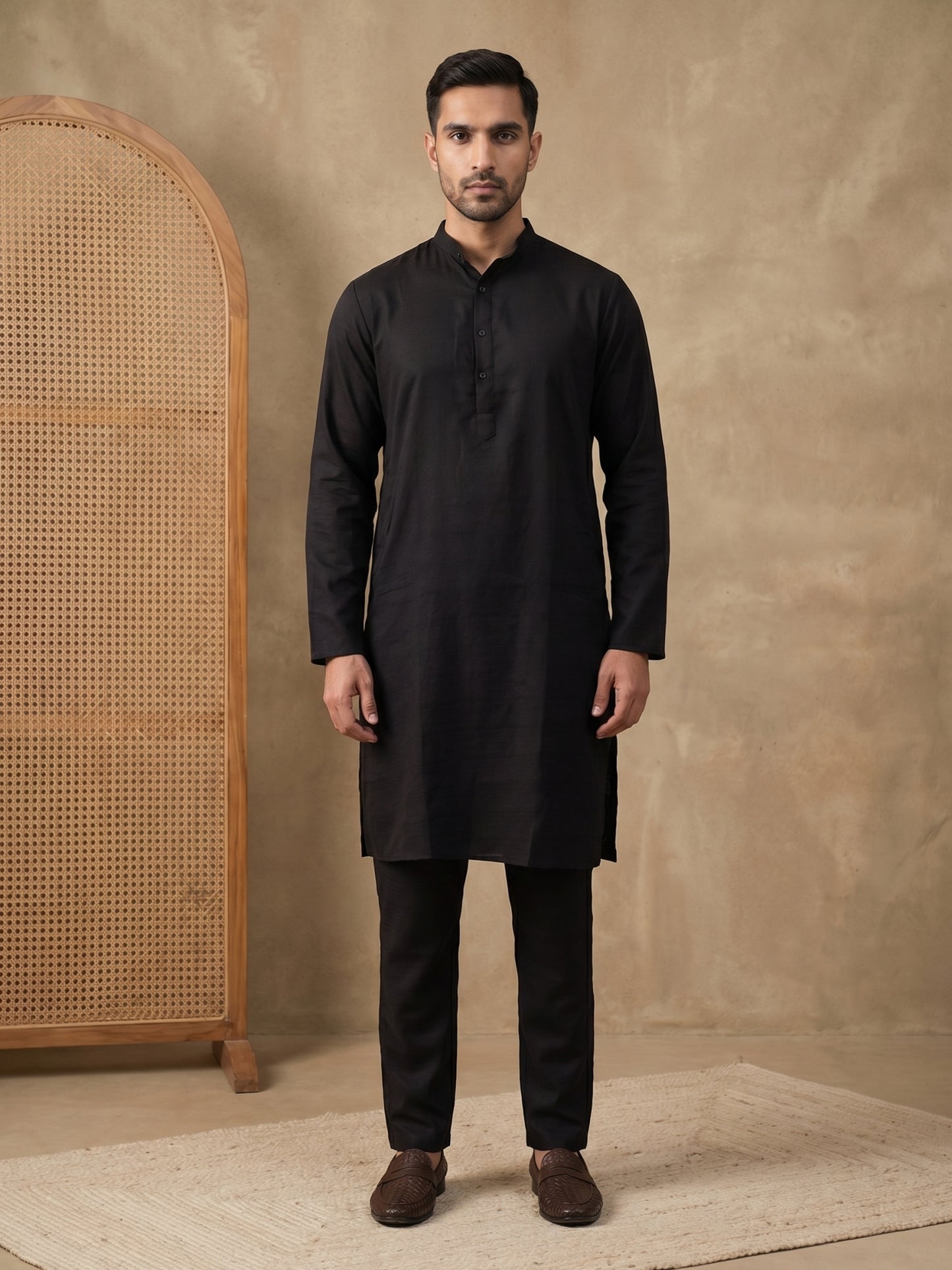 Classic Silk Blend Kurta Pyjama Set for Men ( ANMKP 592Black )