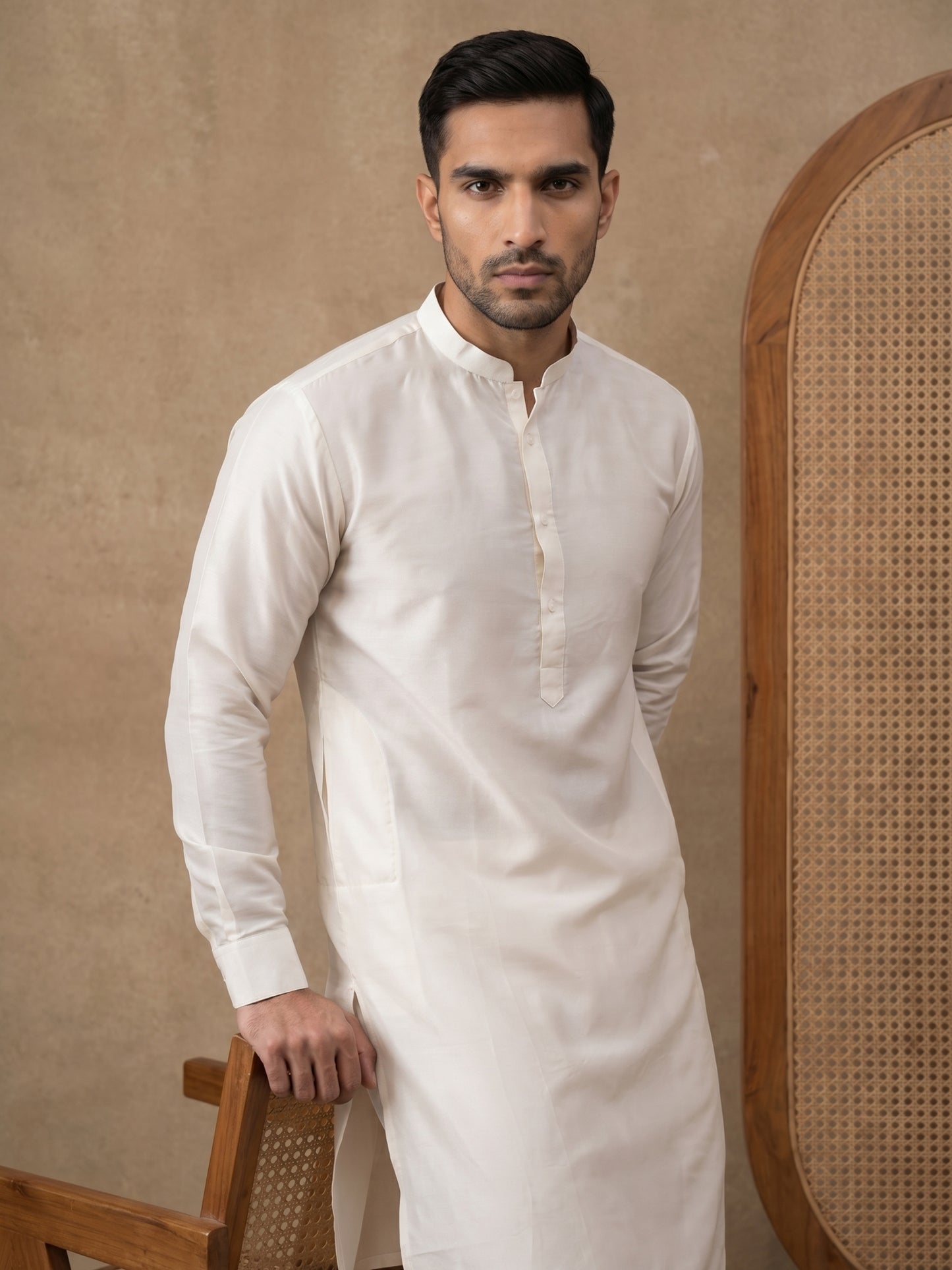 Classic Silk Blend Kurta Pyjama Set for Men ( ANMKP 592White )