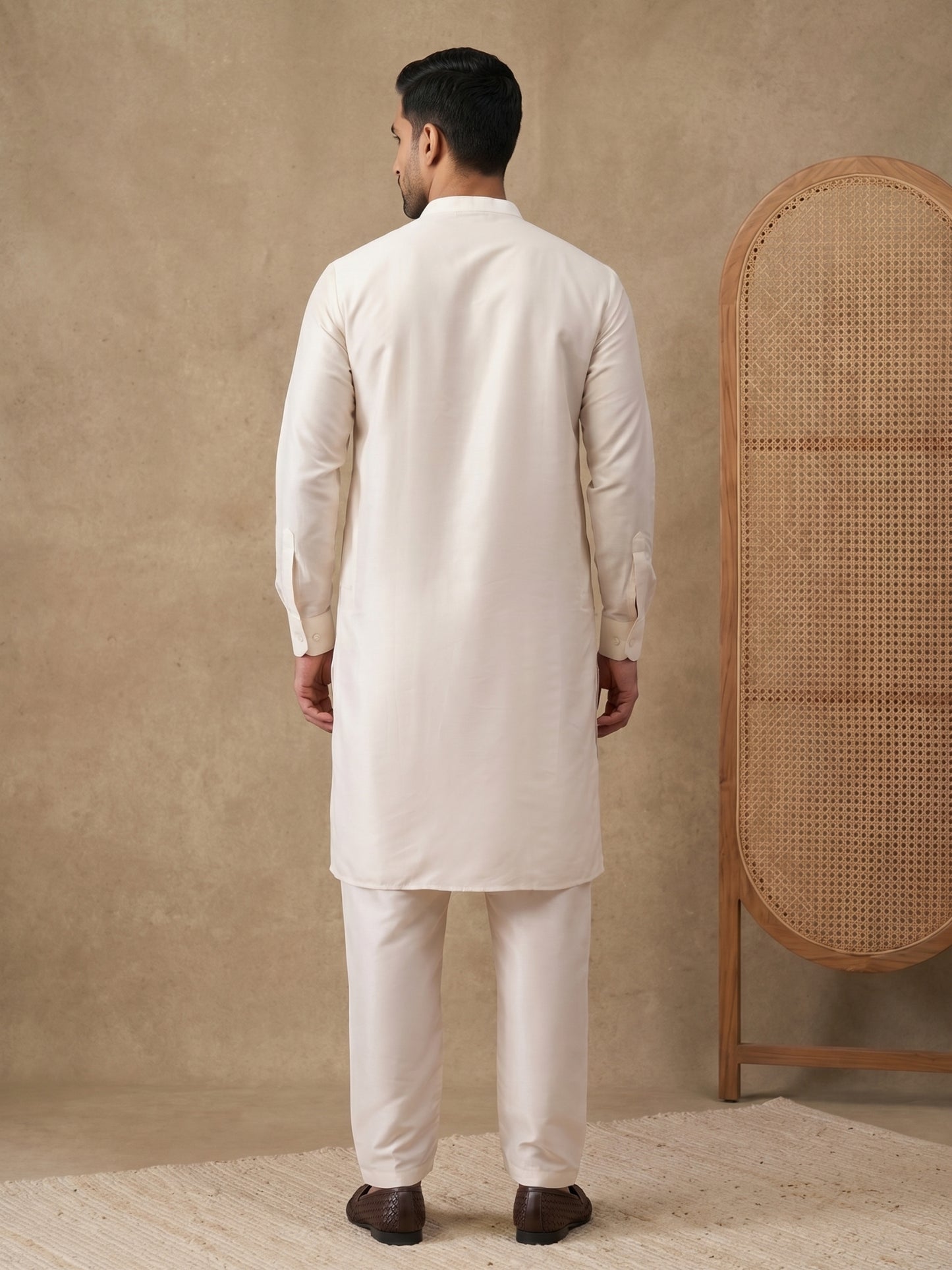 Classic Silk Blend Kurta Pyjama Set for Men ( ANMKP 592White )