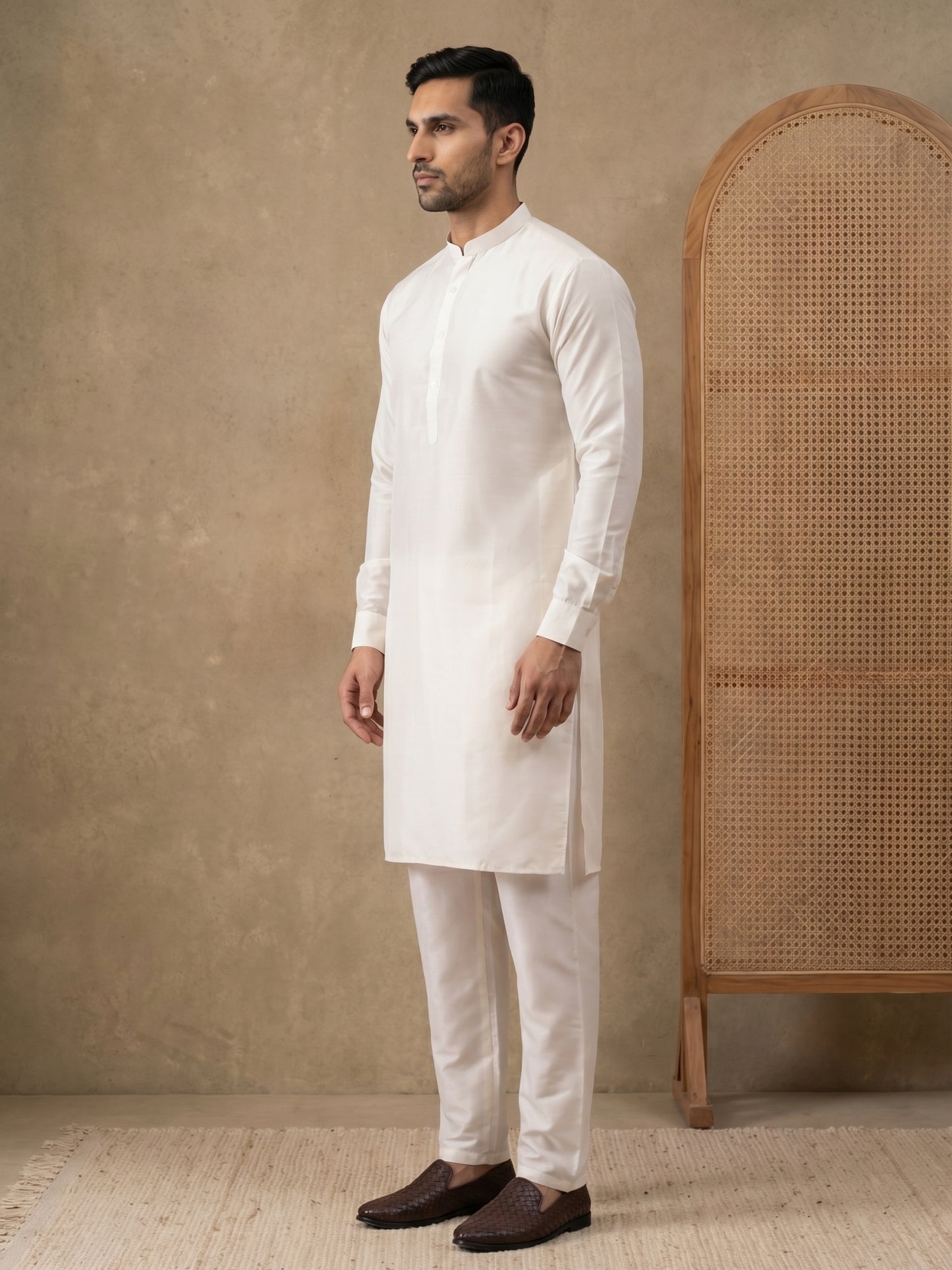 Classic Silk Blend Kurta Pyjama Set for Men ( ANMKP 592White )