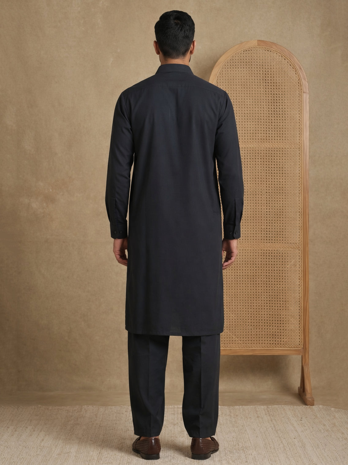 Men's Solid Pathani Kurta with Salwar ( HOPKP 696Black )