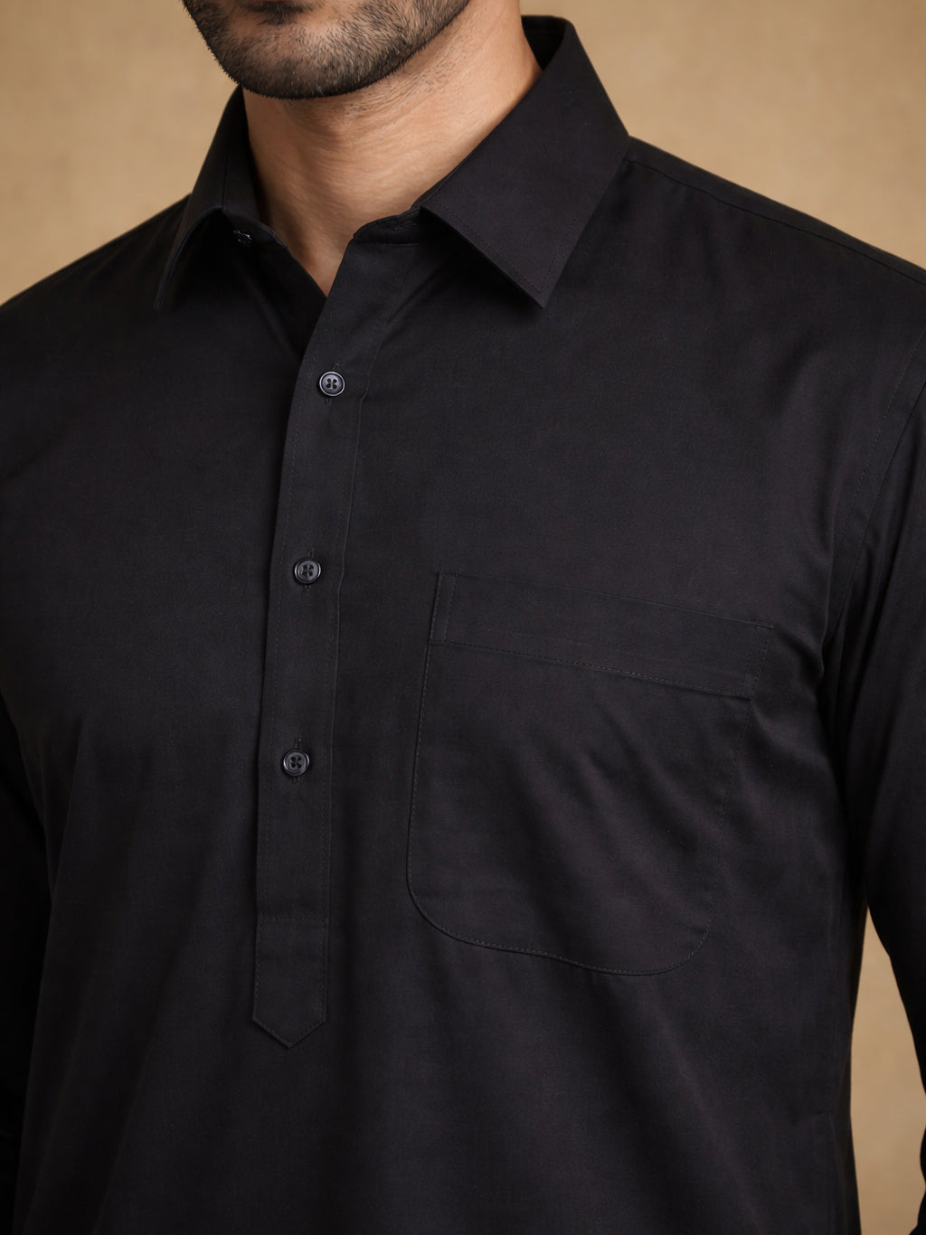 Men's Solid Pathani Kurta with Salwar ( ANMKP 696Black )