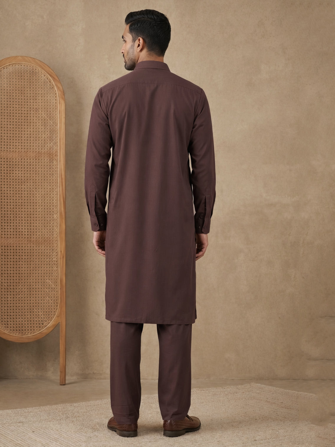 Men's Solid Pathani Kurta with Salwar ( ANMKP 696Coffee )