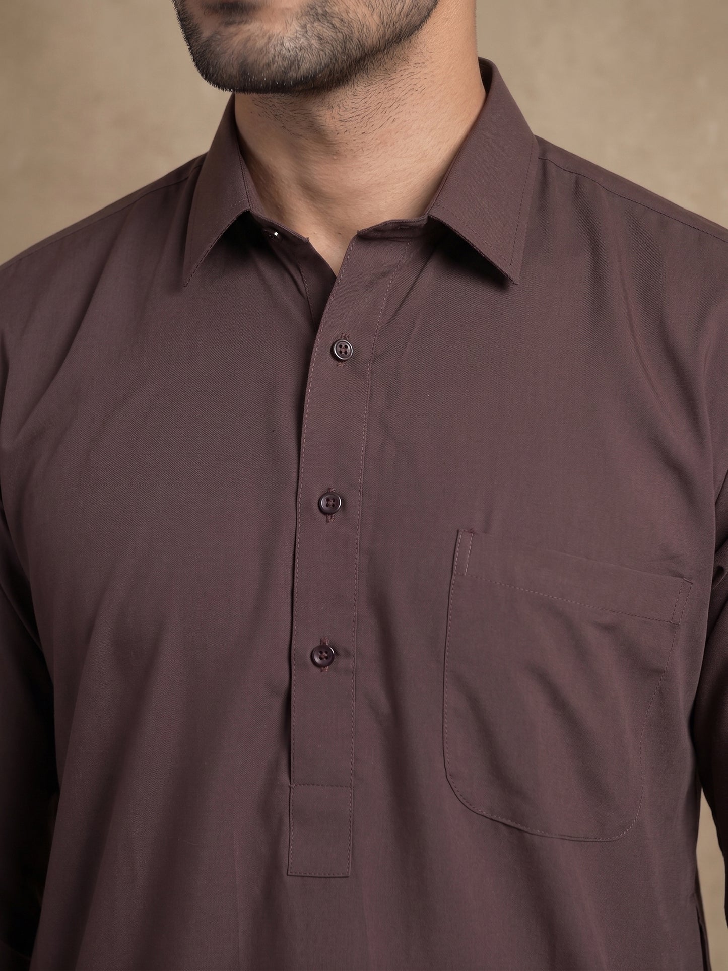 Men's Solid Pathani Kurta with Salwar ( ANMKP 696Coffee )
