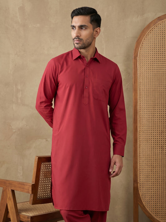 Men's Solid Pathani Kurta with Salwar ( HOPKP 696Maroon )