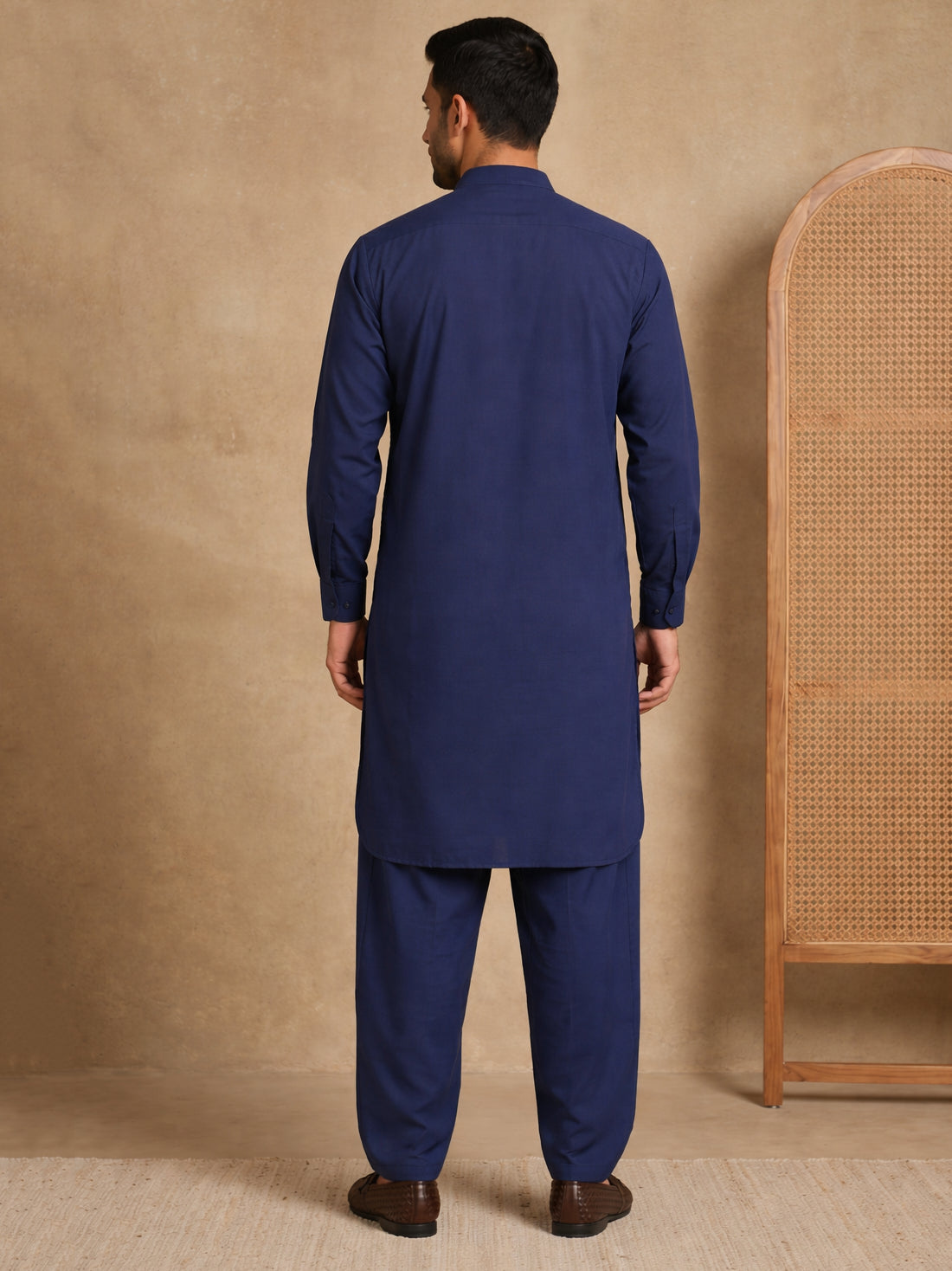 Men's Solid Pathani Kurta with Salwar ( ANMKP 696Navy )