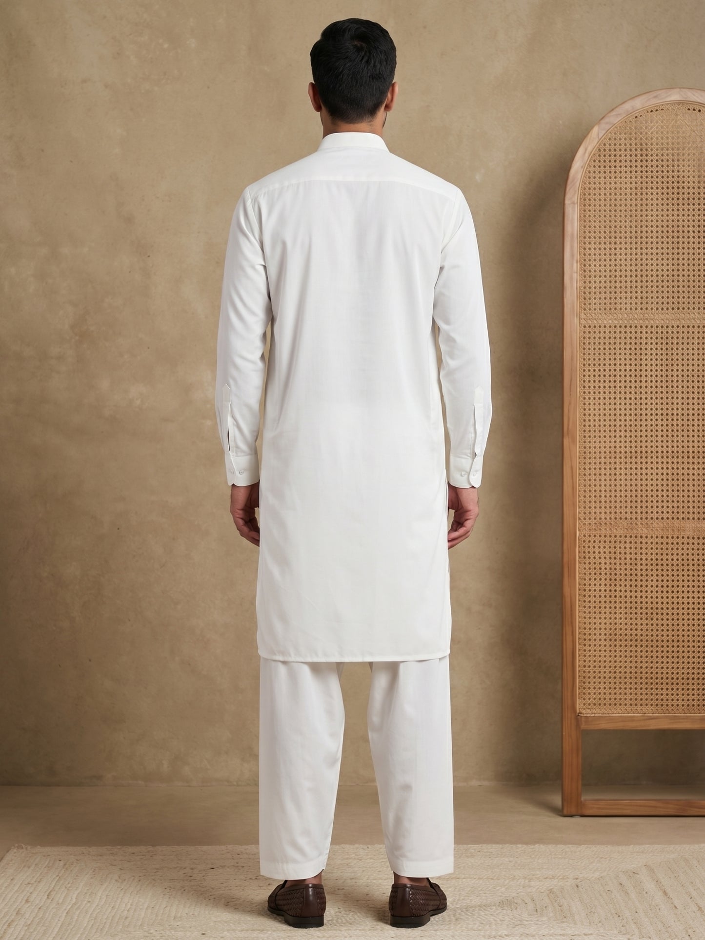 Men's Solid Pathani Kurta with Salwar ( ANMKP 696White )