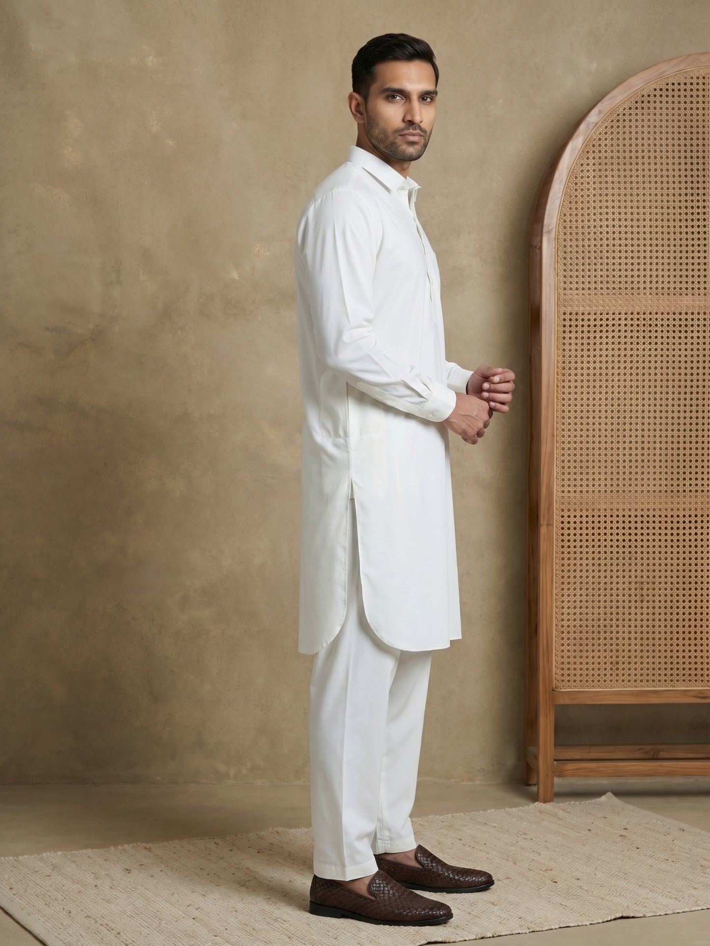 Men's Solid Pathani Kurta with Salwar ( ANMKP 696White )