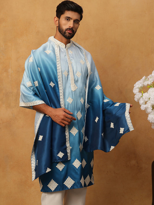 Embroidered Silk Blend Kurta with Dupatta ( HOPKO D 023Peacock )