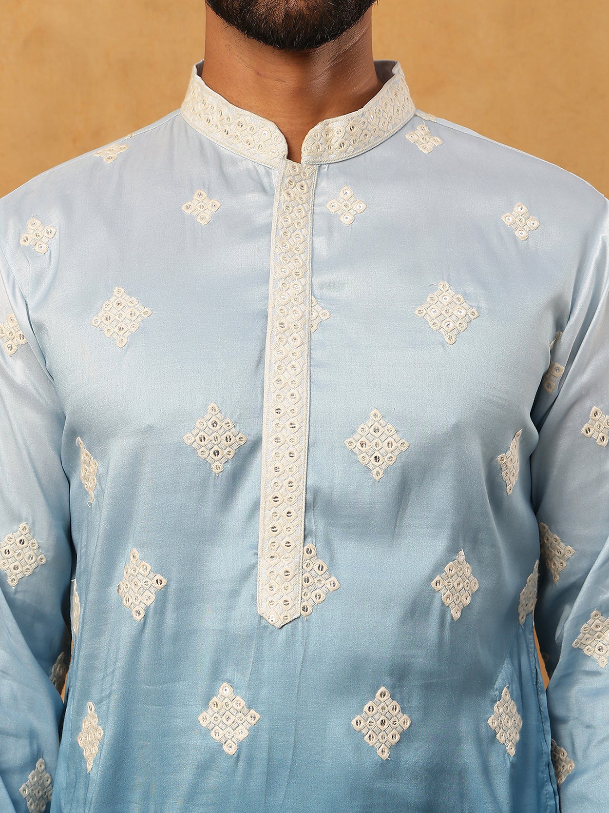 Embroidered Silk Blend Kurta with Dupatta ( HOPKO D 023Peacock )