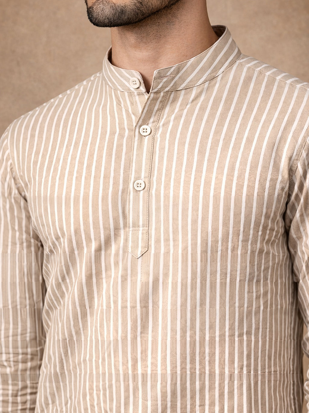 Men’s Beige Striped Short Kurta ( HOPSK 5394Beige )