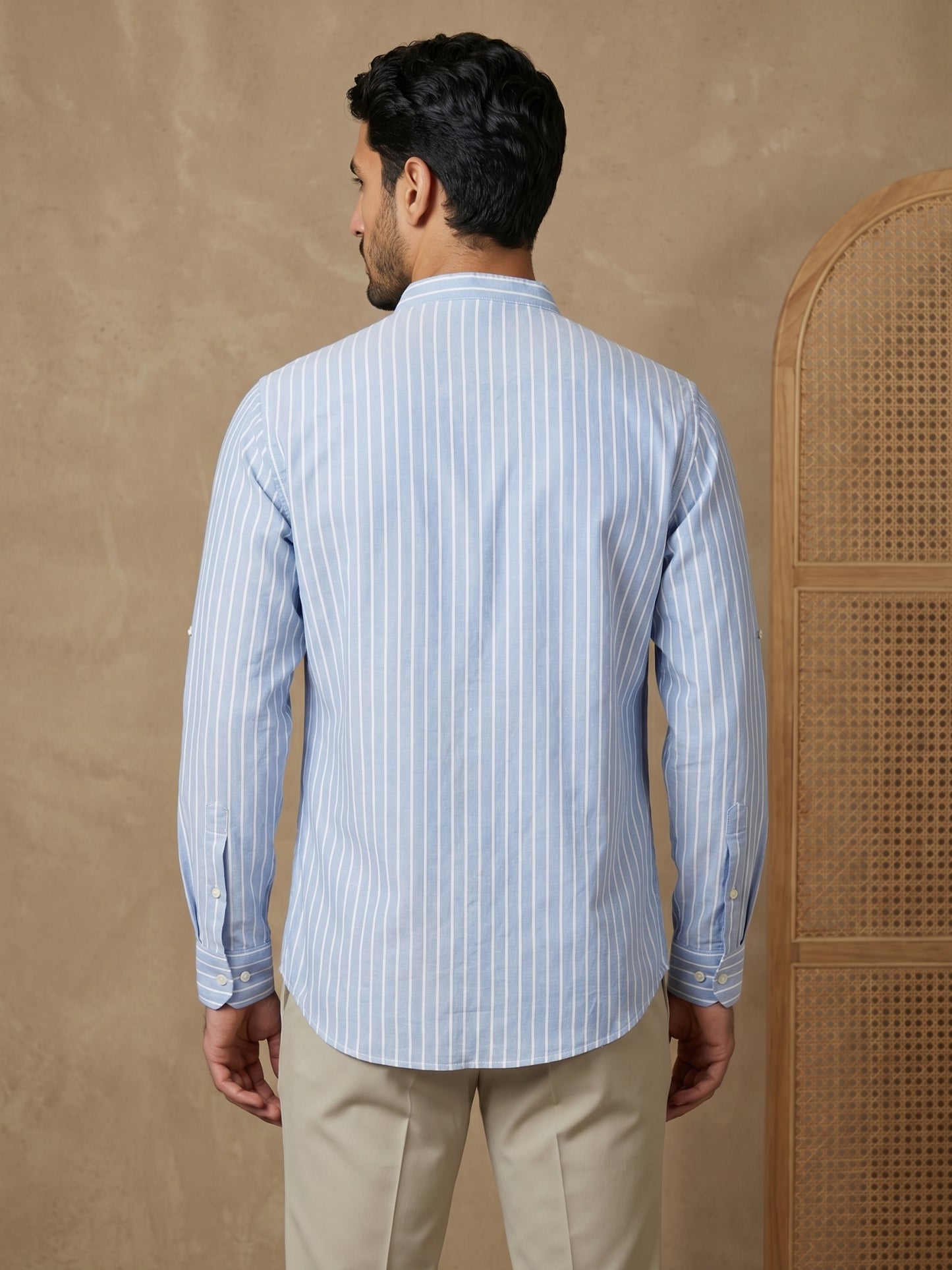 Men’s Blue Striped Short Kurta ( HOPSK 5394Blue )