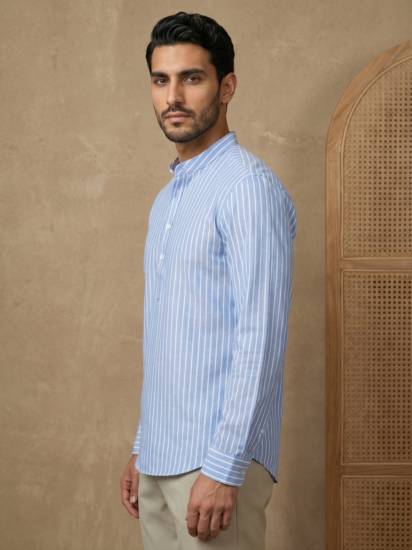 Men’s Blue Striped Short Kurta ( HOPSK 5394Blue )